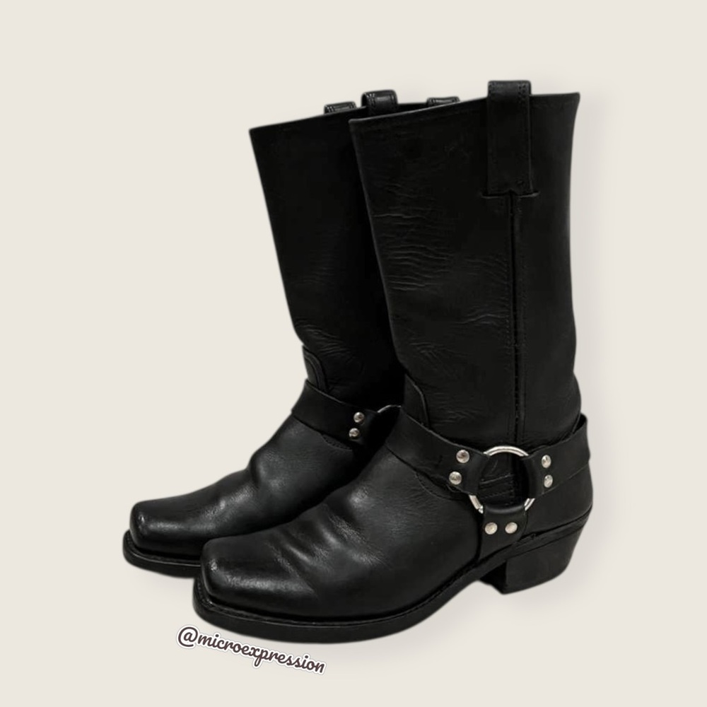MILEY CYRUS Frye Harness 12R Black Cavalry Moto Square Toe Leather Cowboy Boot - Picture 12 of 16